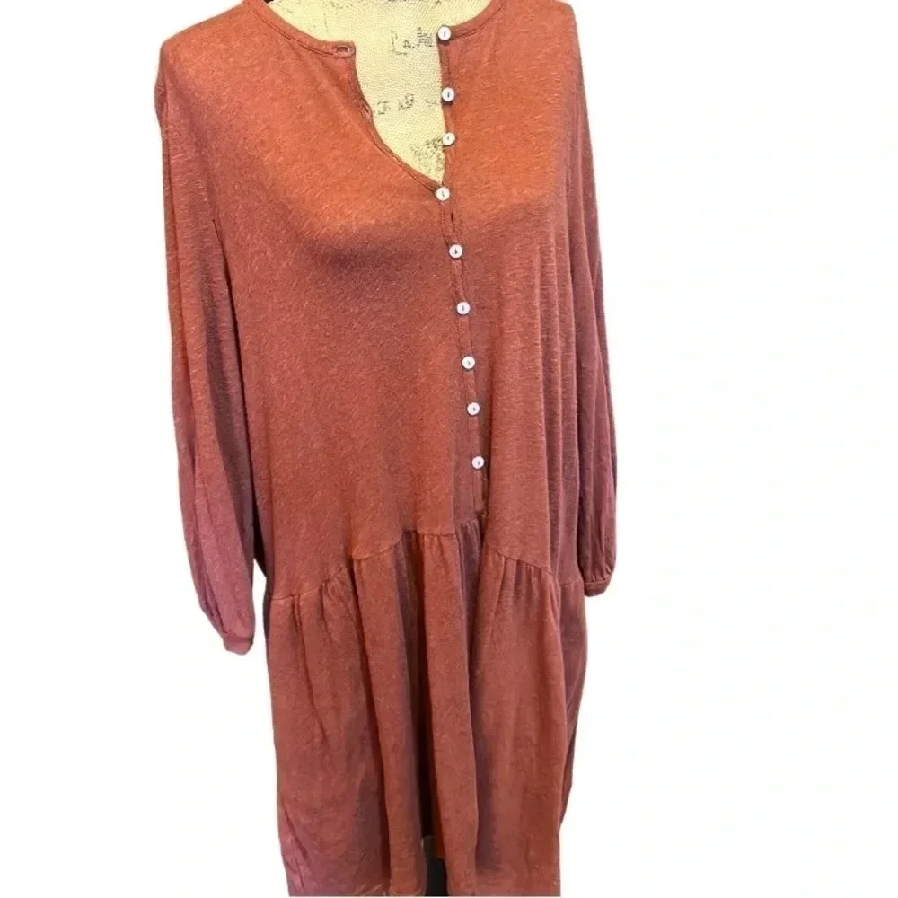 Free People Beach Linen Blend Drop Waist Button Up Oversized Mini Dress Medium - Picture 5 of 9